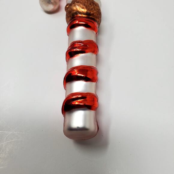 Vintage Glass Candy Cane with Red Bow Christmas Ornament 5" Excellent Condition - Picture 8 of 9